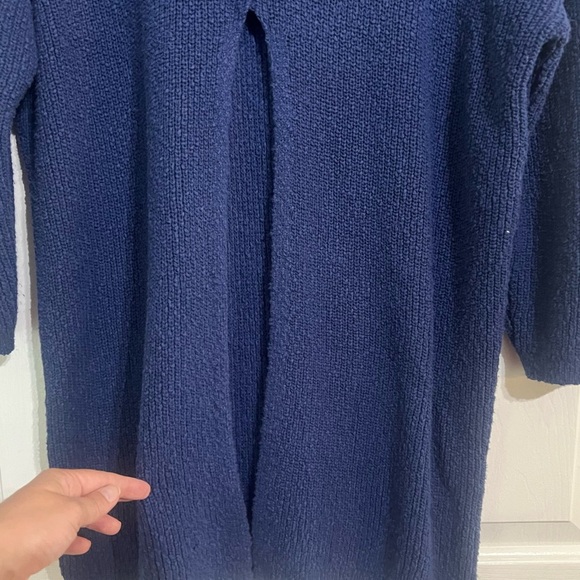 FP Beach Free People Coco Sweater Pullover Mockneck Front Split Navy Blue Small - Picture 7 of 9